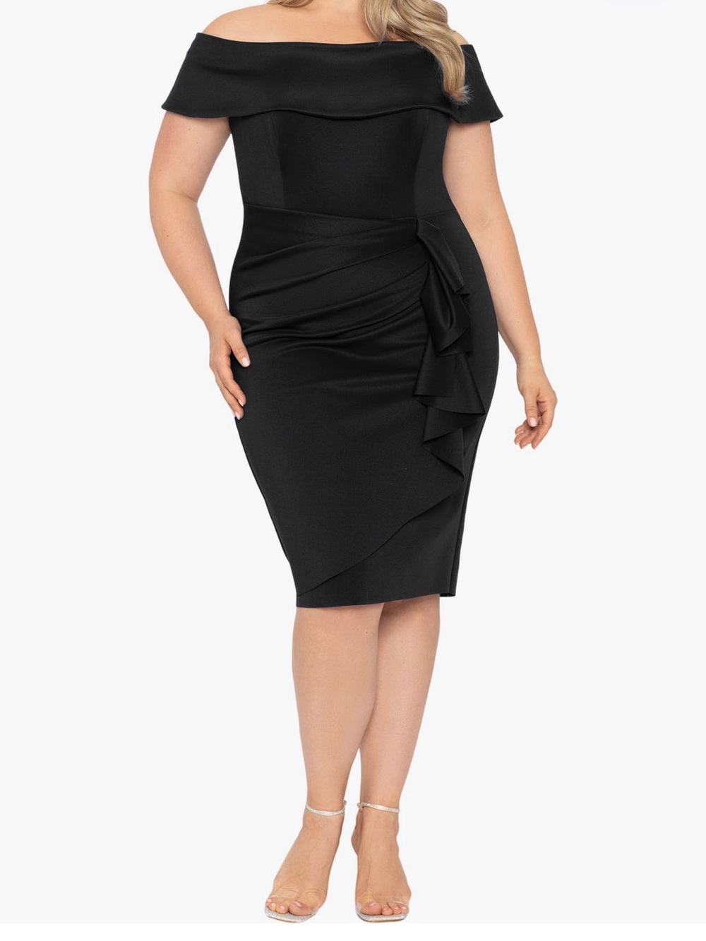Xscape Black Ruffle Sheath Dress